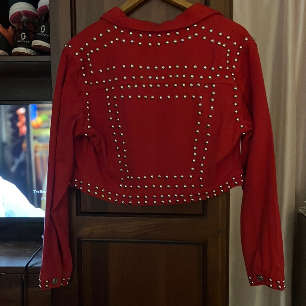 NWOT Red studded Jean jacket